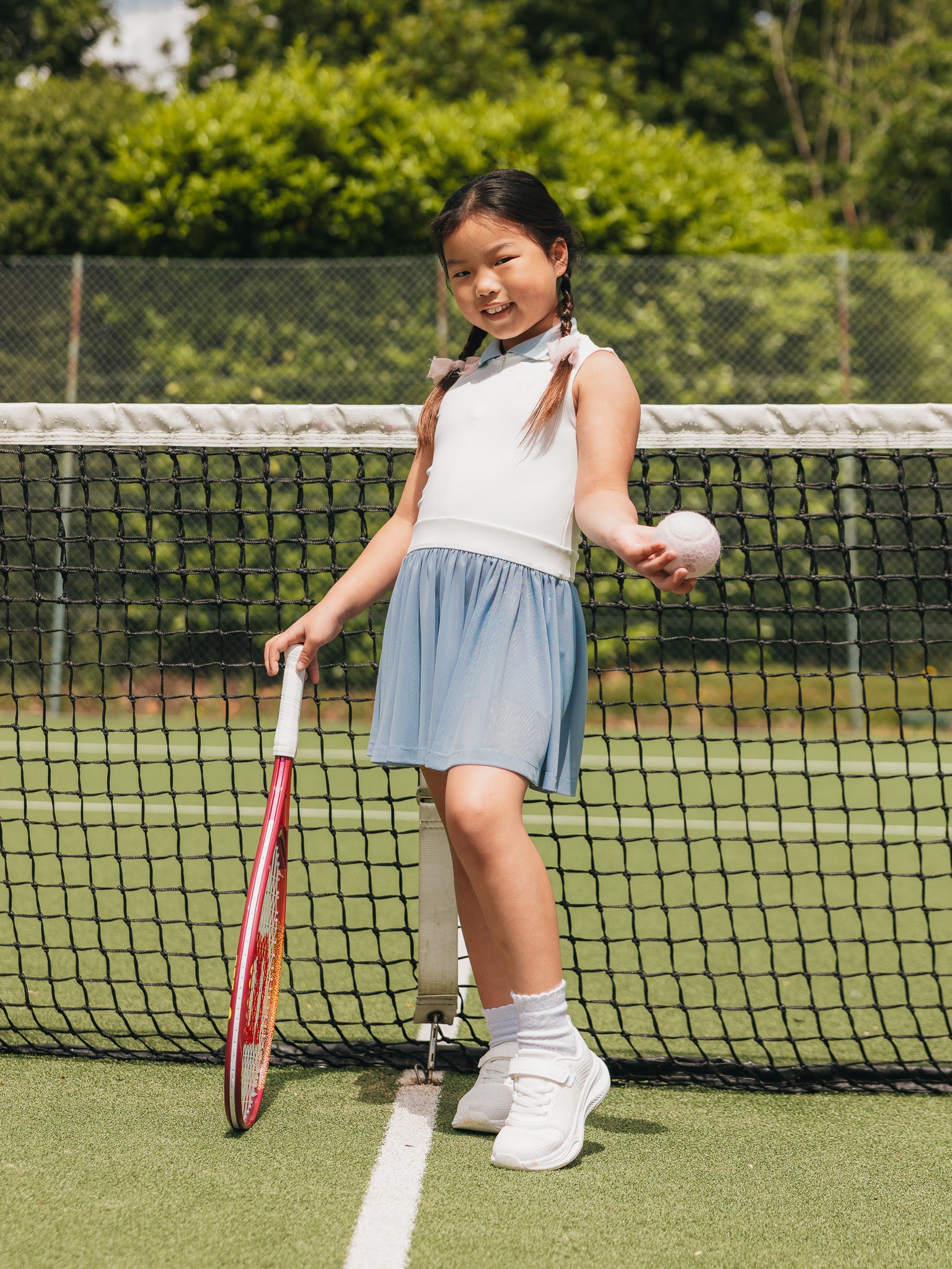 Girls' Tennis Dress, Cream/Blue